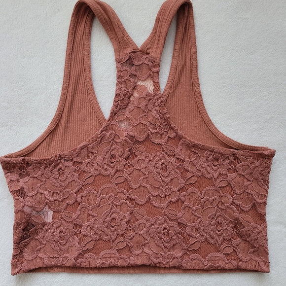 Aero | Crop Halter Lace Back Tank Top NWT Women's Medium Rust Color - Picture 6 of 12